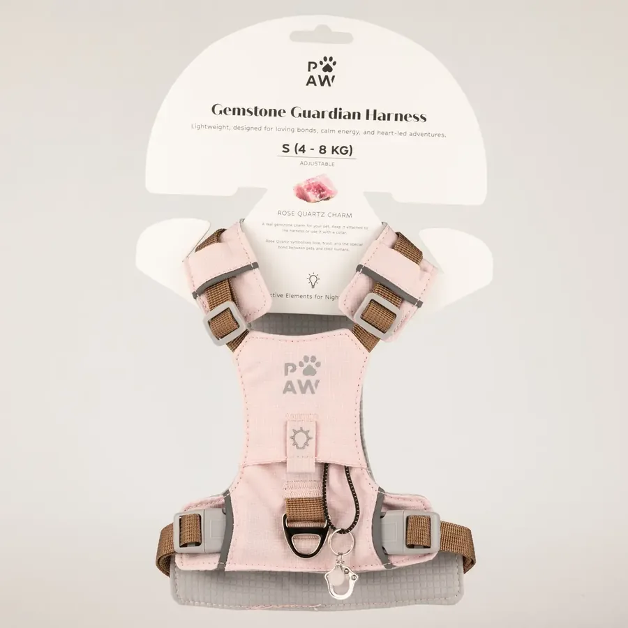 Arnés de paso Guardian — S (4-8 kg) · Rosa suave · Cuarzo rosa