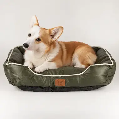 Cama acolchada caqui — Pequeña · 60 × 50 × 15 cm · Verde caqui